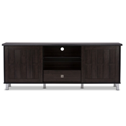 Baxton Studio Unna 70-Inch Dark Brown Wood TV Cabinet with 2 Sliding Doors and Drawer